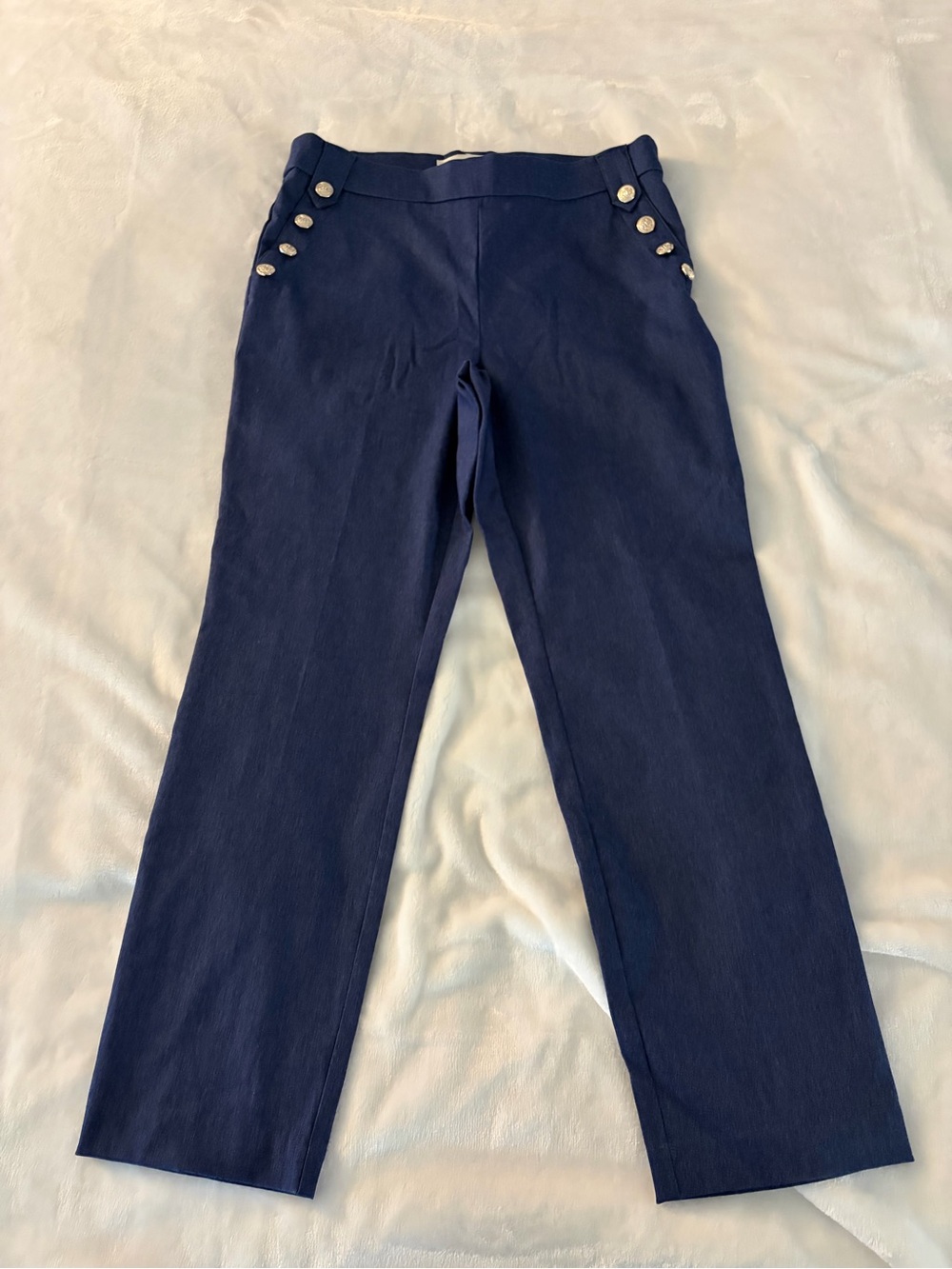 Jules & Leopold Navy Straight-Leg Pants with Side Buttons